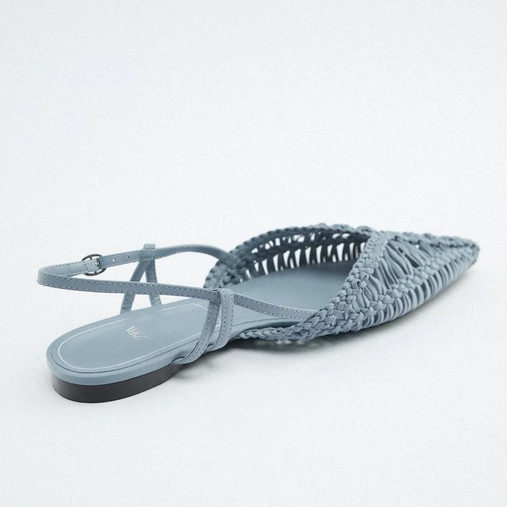 Zara woven slingback flats blue NWT - Picture 3 of 8
